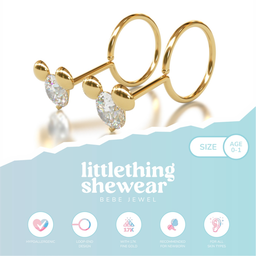 JAKARTA Littlethingshewear- Anting Emas Bayi Little Mouse 17K Anti Karat Anti Alergi Aman dan Nyaman Loop-end Emas Asli