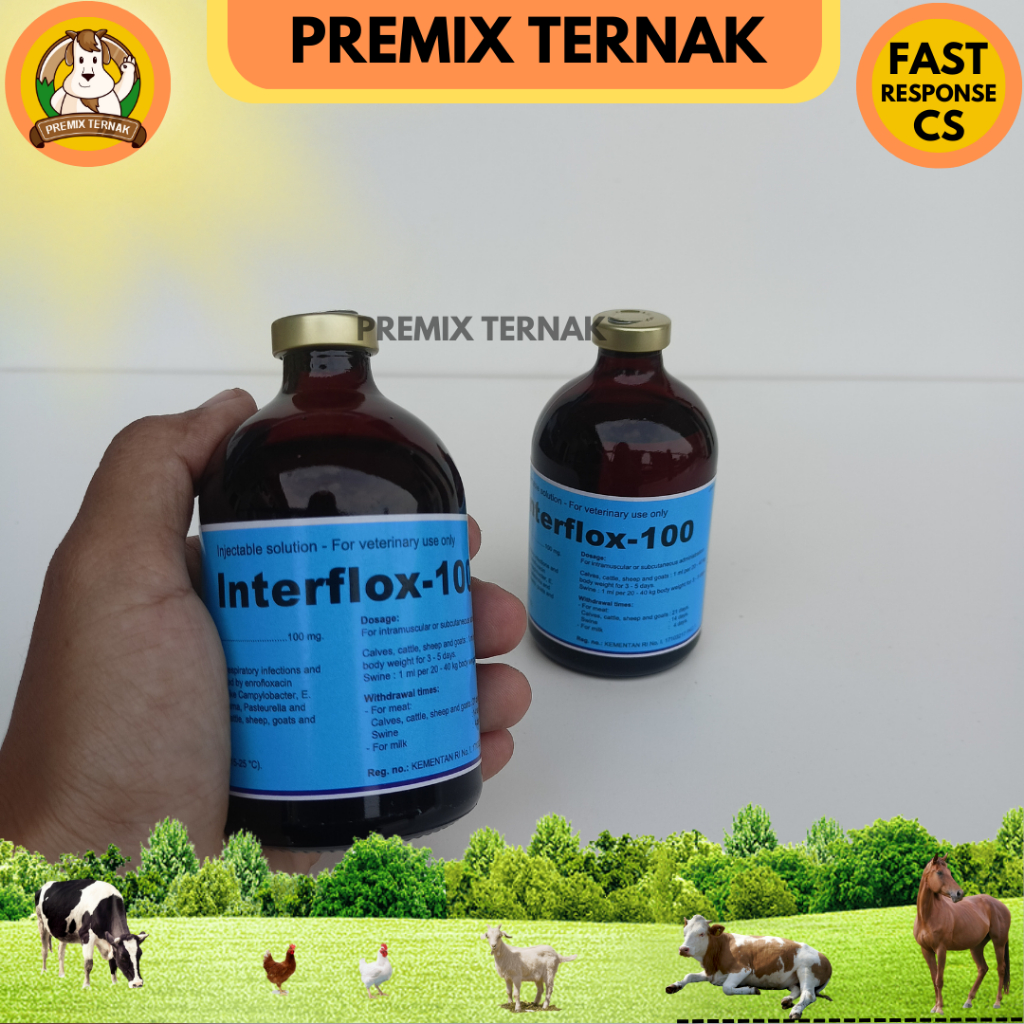 INTERFLOX 100 100ML - Obat Antibiotik Pernafasan dan Pencernaan Hewan Ampuh - Mirip Nova Enrocin &amp; Roxine