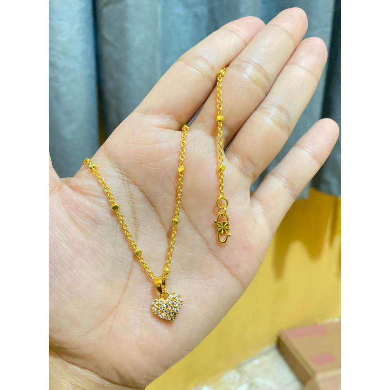 Kalung medan bulat love mata kecil warna 24k