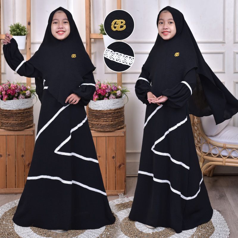 Gamis syar'i anak perempuan warna hitam usia 8-12 tahun