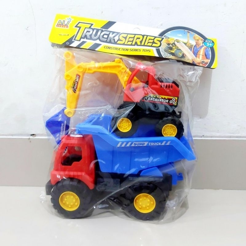 Mainan Set Dump Truck &amp; Excavator - Miniatur Mobil Mobilan Truk Beko Anak Laki Cowok