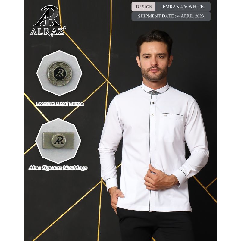 Baju Koko Alraz Emran Jumbo Big Size Lengan Panjang Warna Putih Polos Kancing Metal