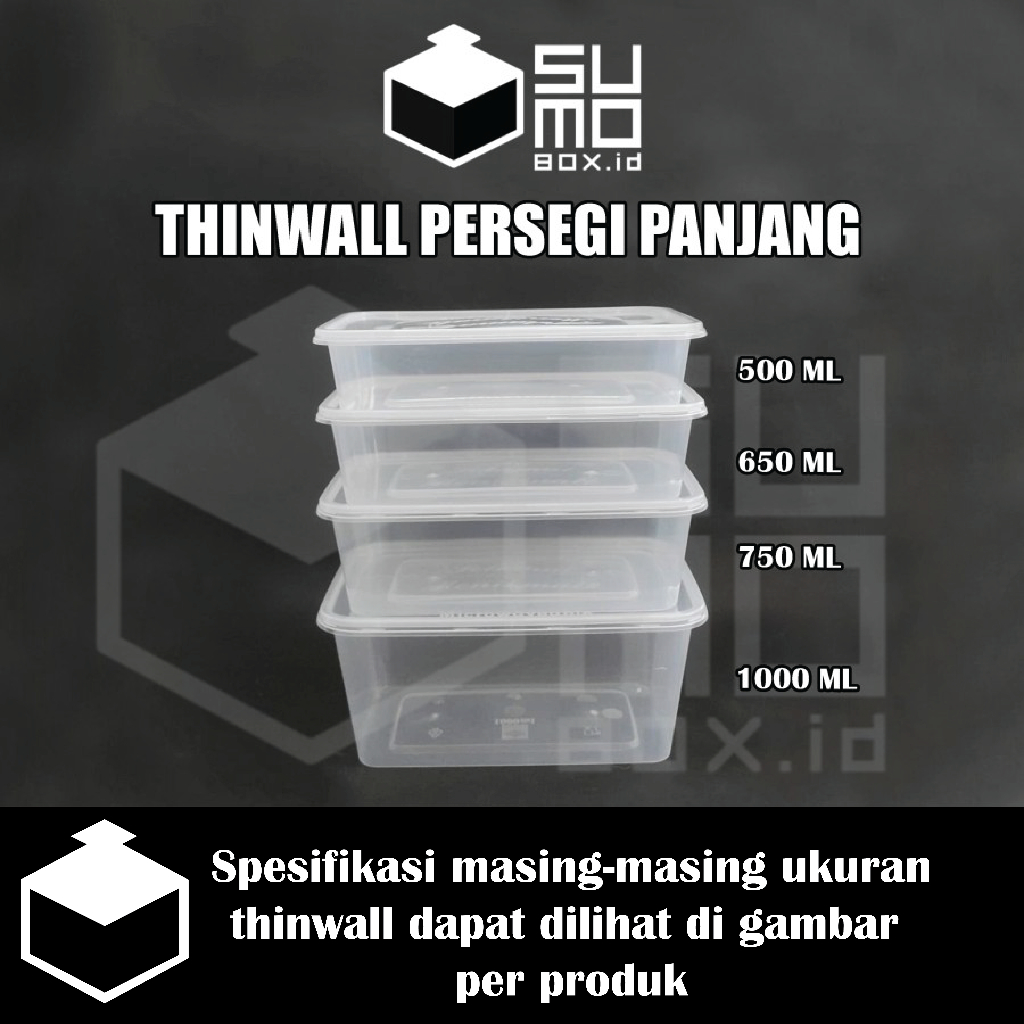 Thinwall PERSEGI PANJANG 500ml + Tutup / Kotak Makan Plastik 500 ml FREE PACKING [ECERAN] Image 4