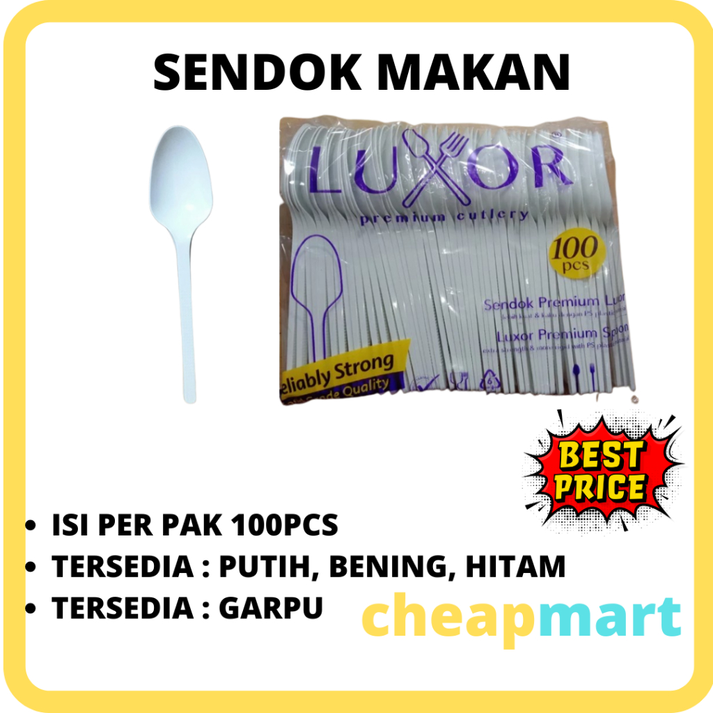 SENDOK GARPU Makan, JELLY, PUDING, JASUKE, TEH,  Plastik Putih, Bening, Hitam (100PCS) SUAPI, LUXOR,