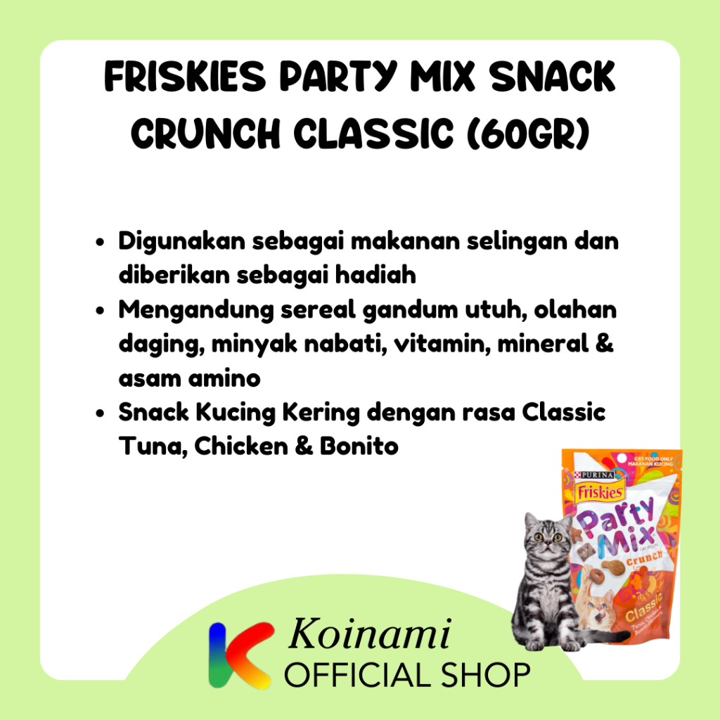 FRISKIES PARTY MIX SNACK CRUNCH CLASSIC 60gr orange / cemilan / cat food / dray / kucing