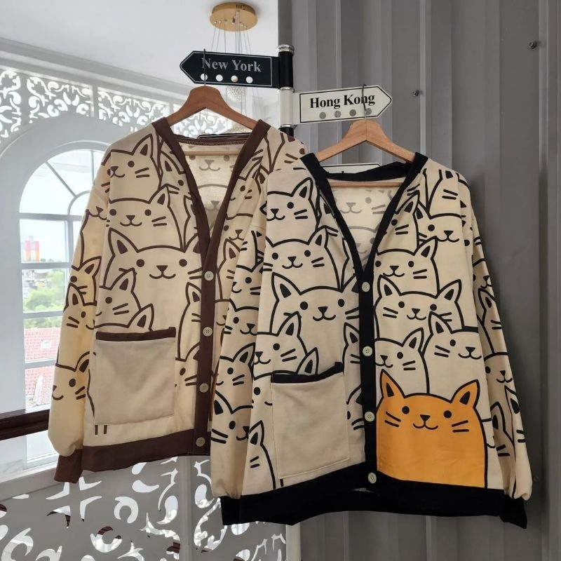 Outherr Cat Lucu Atasan Wanita Bahan Fleece Trendy