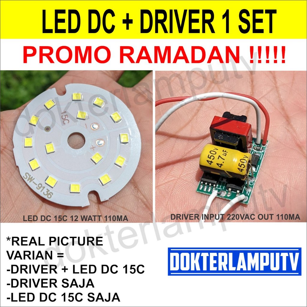 LED DC + DRIVER 12 WATT PCB LED DC JUMLAH CHIP 15C ARUS DRIVER 110MA UNTUK SERVIS LAMPU PHILIPS OSRAM PROYEKTOR DIY  PANASONIC DLL