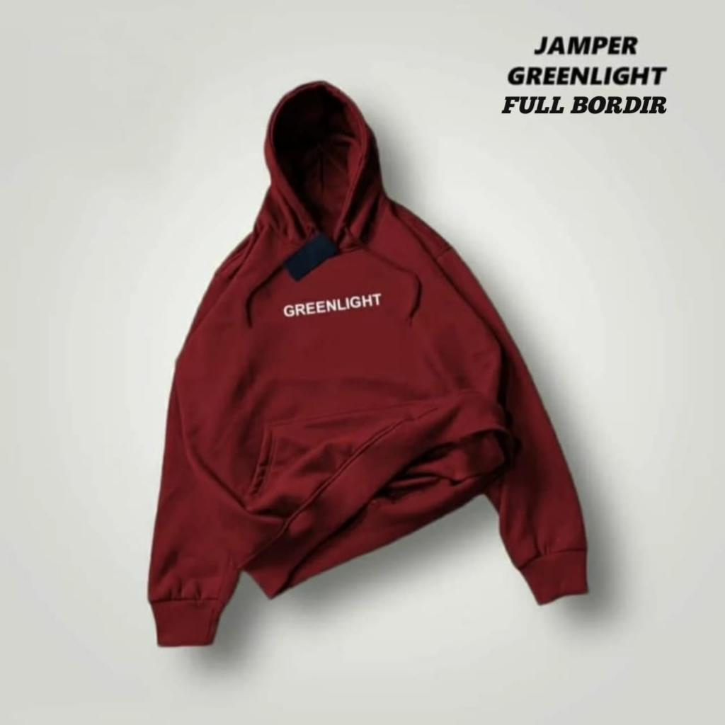 JAKET HOODIE GREENLIGHT MAROON LOGO PULL BORDIR PREMIUM DISTRO - SWEATER HOODIE JUMPER PRIA - WANITA MOTIP SIMPLE BAHAN TEBAL GRAMASI 280