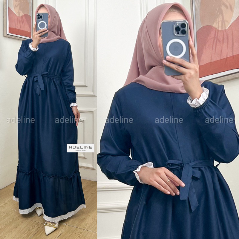 Mahila Dress - LD102 / Gamis Polos ITY Crepe HQ Renda / Busui+Tali Fit / R.7 - 252-6025