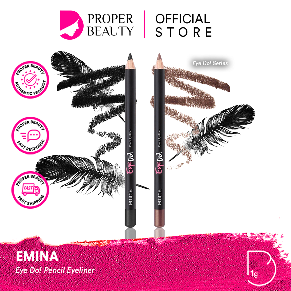 EMINA Eye Do! Pencil Eyeliner Indonesia / Eye Liner 1g / Waterproof Matte Finish Tidak Mudah Patah / Pensil Eyeliner Eyeshadow Intense Color Longlasting / Anti Air Black Brown Hitam Coklat / Cosmetic Makeup Make Up Brow EyeDo Do Series Crayon Pous Le Yeux