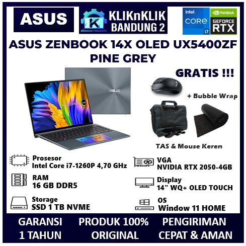 LAPTOP TOUCHSCREEN ASUS ZENBOOK 14X OLED INTEL I7 GEN 12 RTX 2050-4GB RAM 16 GB SSD 1 TB NVME 14" WQ+ OLED TOUCH