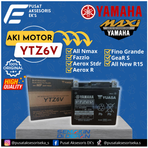 AKI MOTOR NMAX (ALL NEW) AEROX / BEAT FI / SCOOPY FI / VARIO 125 / SATRIA FU / ACCU / AKI YTZ6V ORIGINAL / AKI YUASA YTZ6V