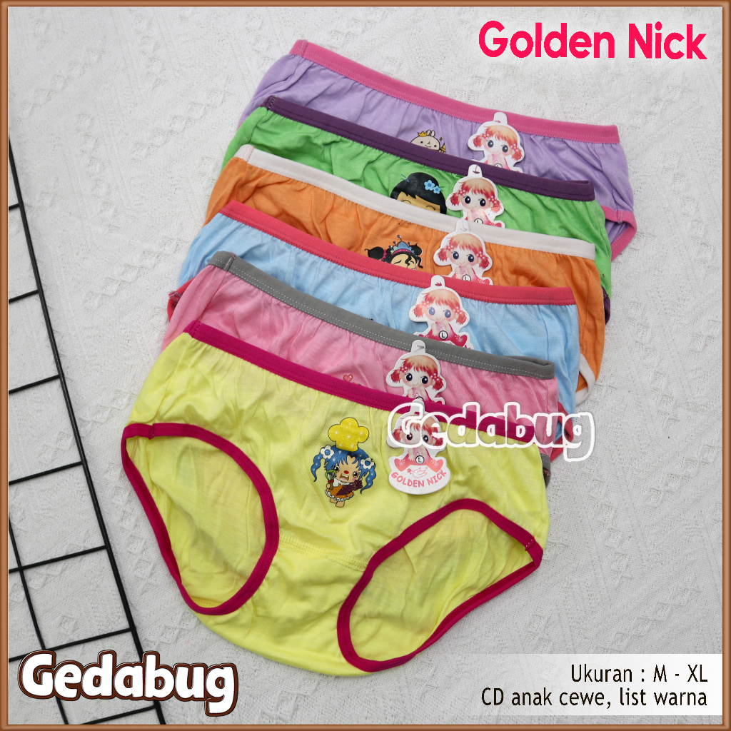 6 pcs - Celana Dalam Anak Golden Nick Art. 060 List Warna / CD Anak Perempuan Warna Spidol