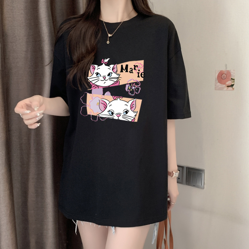 XIAOZHAINV Kaos Atasan Oversize Wanita Cat Anime Pattern Lengan Pendek A0536