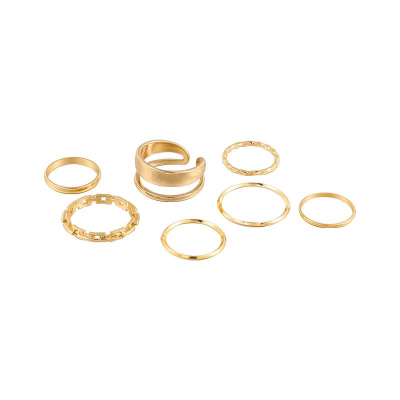 7pcs SET Cincin Retro Set Cincin Korea Jari Aneka Bentuk Warna emas Silver untuk Wanita/Pria cincin wanita korea