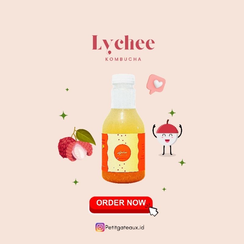 

Lychee Kombucha @250ml × 3 botol || by Petit Gâteaux