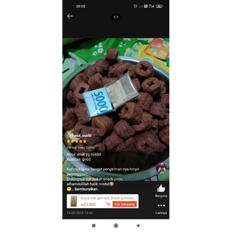 Snack viral ujan duit. Snack berhadiah uang tunai ( bila beruntung ) isi 10 pcs