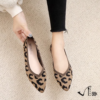 Sepatu Flat Leopard Print Point Toe Mouth Ballerina Shoes Flatshoes Wanita 5248 (36-40)