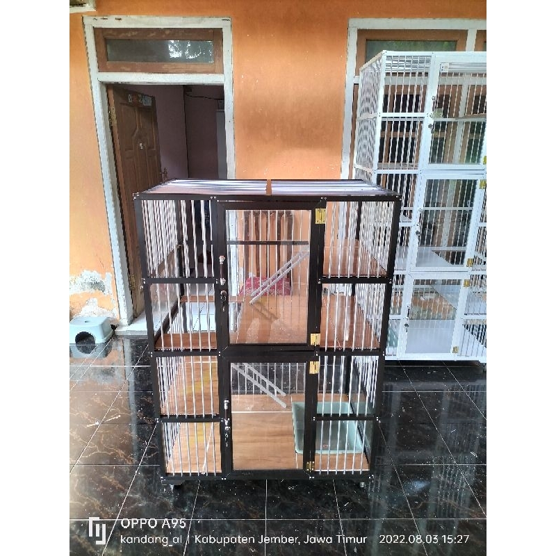 kandang kucing alumunium ukuran PxLxT 90x60x120 pintu litterbox