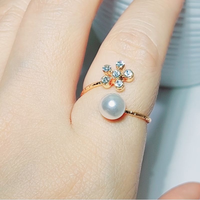 Cincin 925 Gold Mutiara Zirkon Korea Pembukaan Ukuran