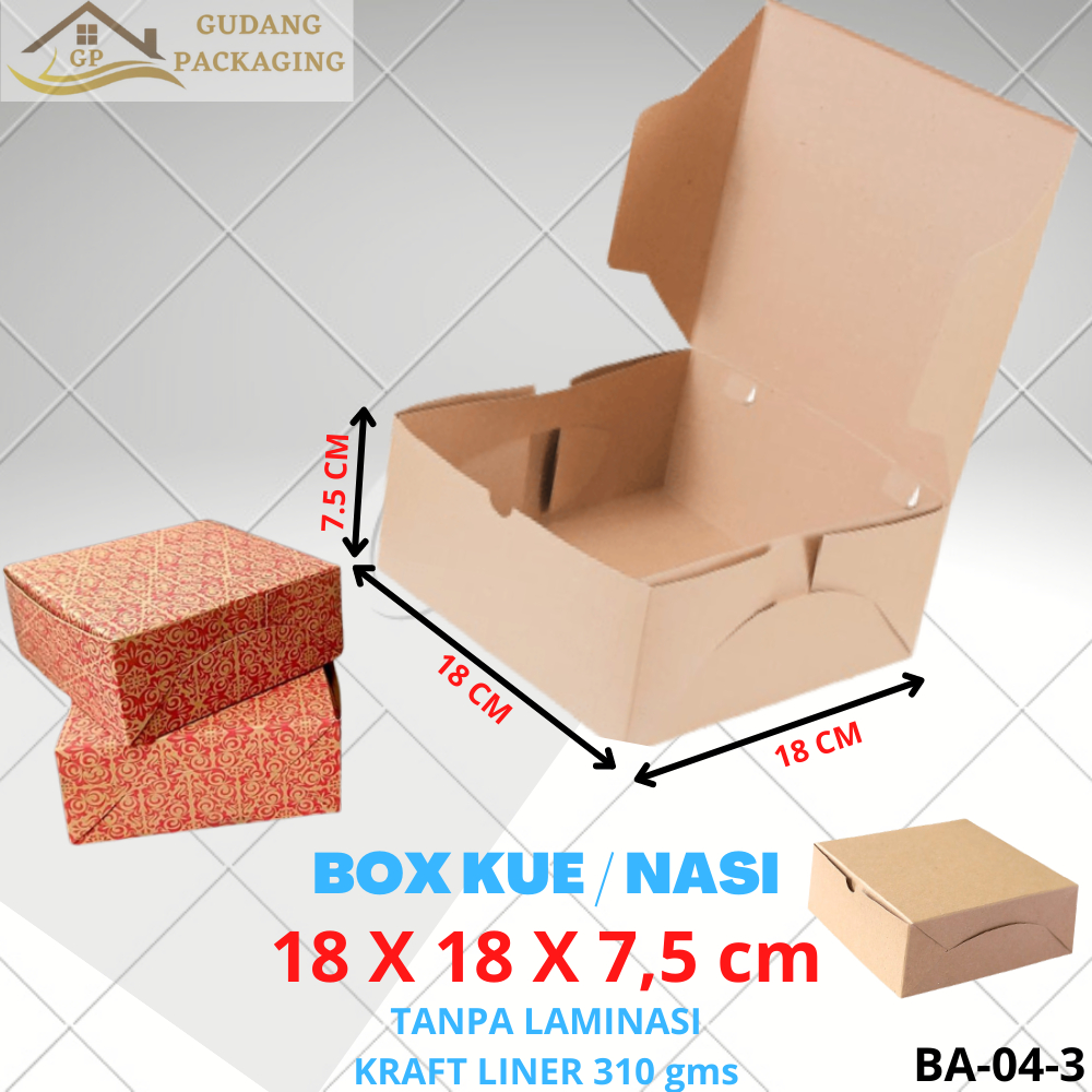 

BOX DUS KARDUS KOTAK NASI ROTI KUE SNACK KETRING TEBAL 310gsm 18x18x7,5 cm FOOD GRADE#BB-04-3