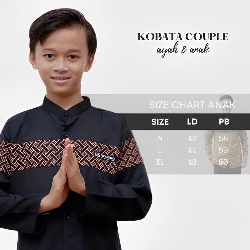 Baju Koko couple ayah dan anak lengan panjang motif batik kobata Qynang terbaru