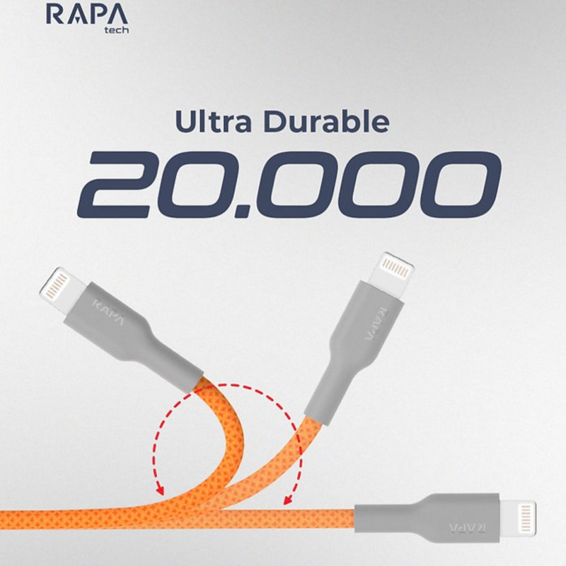 Original RAPAtech KABEL DATA USB TYPE C TO LIGHTNING NYLON PD SUPER FAST CHARGING 27W FOR iPhone 11 12 13 14 PRO MAX (Line Max l DC-2024)