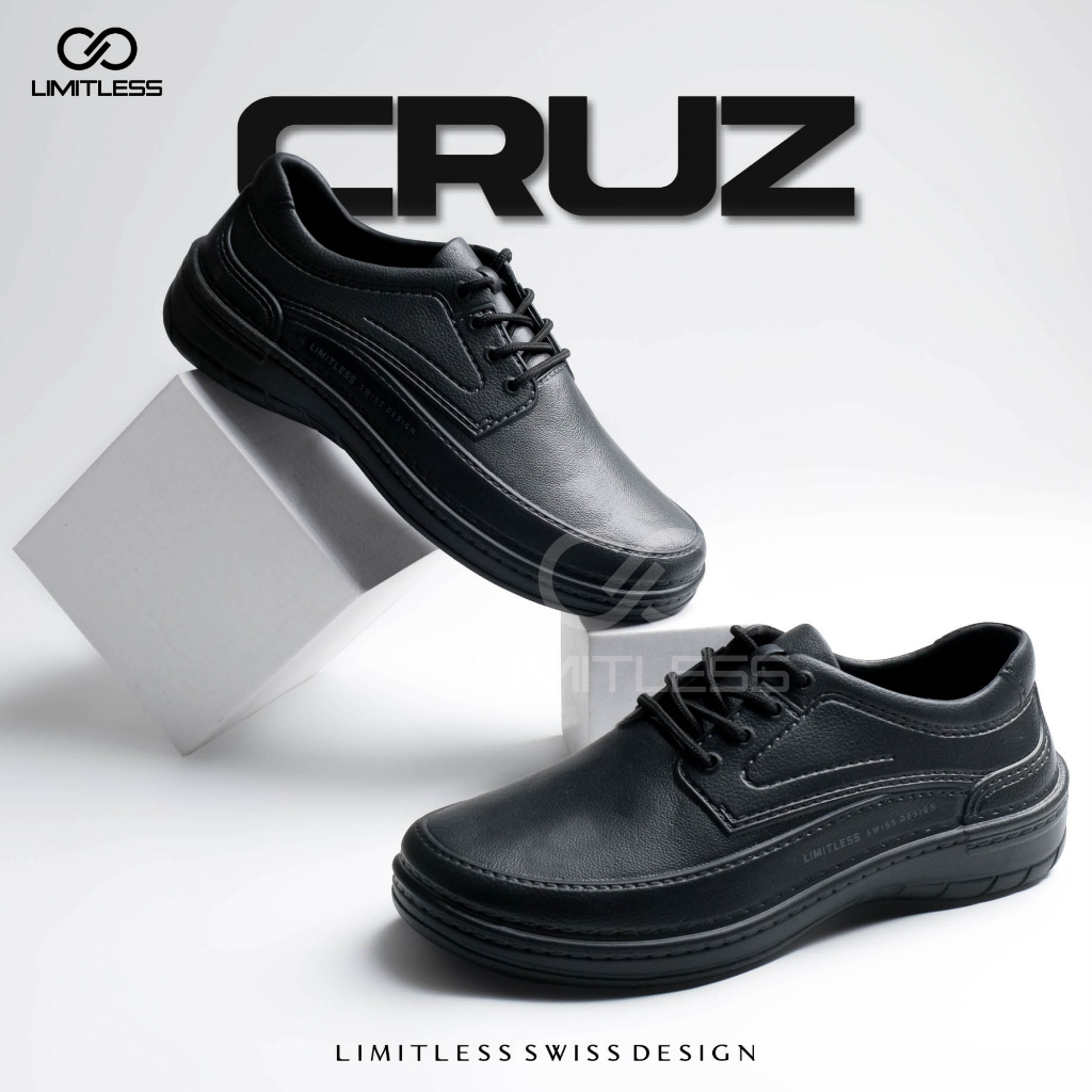 Sepatu Cowok Fantofel Kantor Sepatu Kerja Pria CRUZZ Pantofel Formal Full Black Premium Terbaru Tali