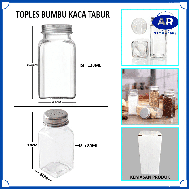 AR BOTOL BUMBU TABUR / TOPLES BUMBU KACA 80ML DAN 120ML / TEMPAT BUMBU TABUR / TOPLES BUMBU / BOTOL BUMBU KACA TABUR MERICA LADA MASAKAN DAPUR