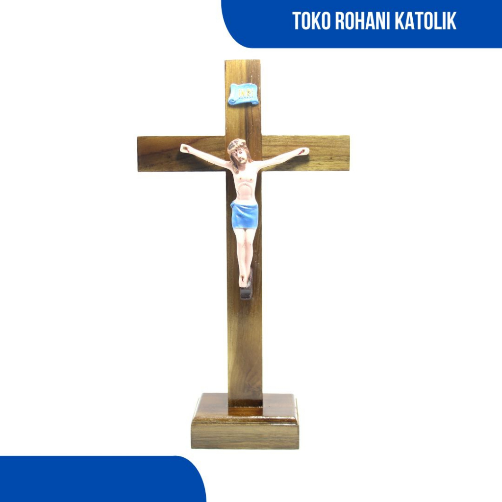 SALIB DUDU KATOLIK 30 CM (BOLAK-BALIK/ 2 SISI) / SALIB MEJA KATOLIK 2 SISI / SALIB YESUS