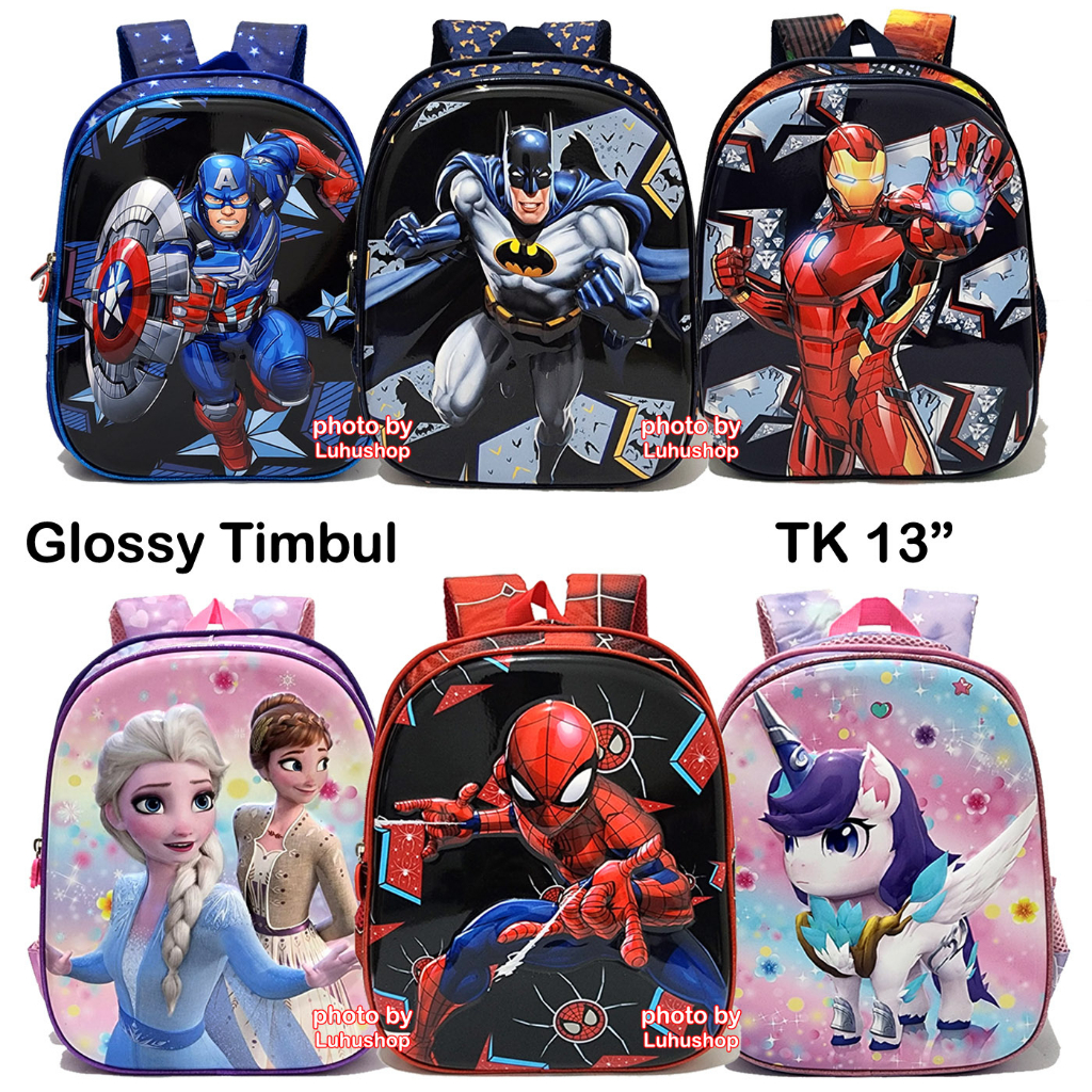 Glossy SD/TK  Tas Anak Laki Laki Ransel Sekolah Cowok Superhero Spiderman Batman Captain