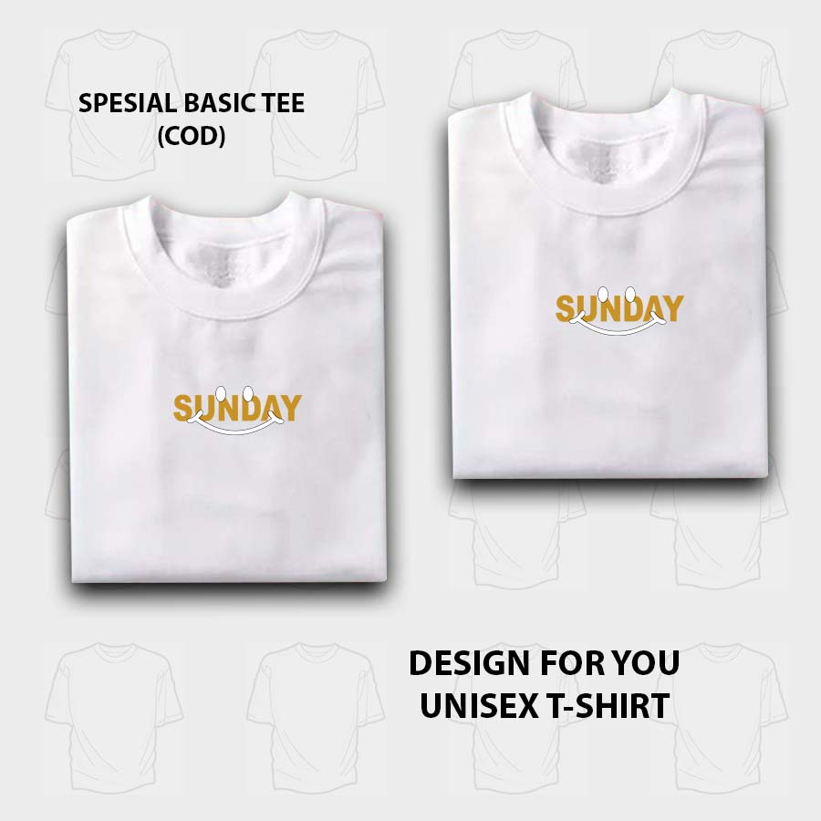 AS / kaos distro motif happy sunday / baju pria / kaos pria / baju wanita / kaos wanita / pakaian murah / pakaian pria / atasan / polos