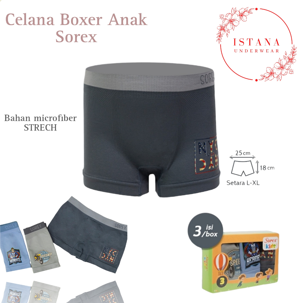 Celana dalam boxer anak laki cowo Sorex Kids Umur 6~9 Thn Bahan Microfiber