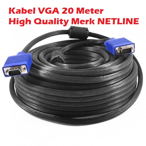 KABEL VGA 20 METER MALE TO MALE HIGH QUALITY VGA CABLE 20M - KABEL VGA 20M WARNA HITAM PLATE GOLD DAN PUTIH