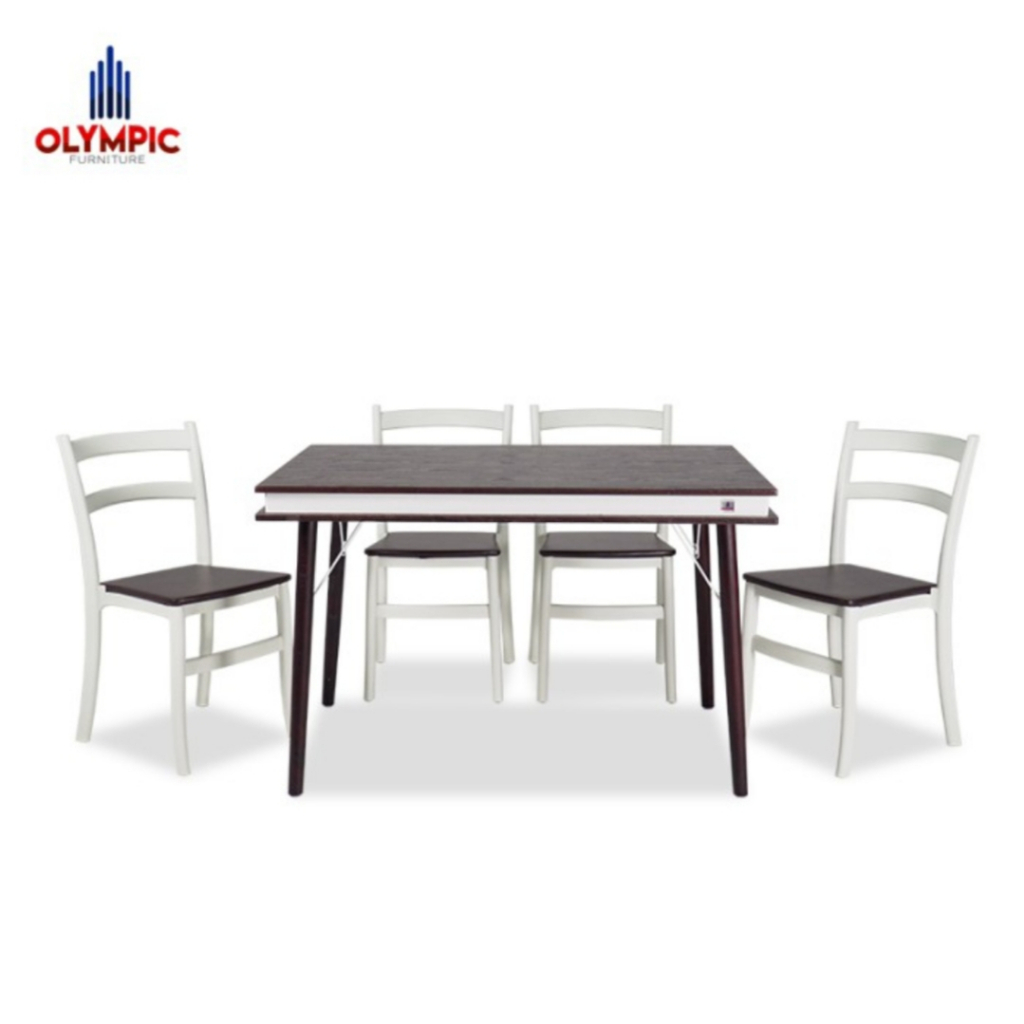 Meja makan minimalis kayu solid 4 kursi empuk oscar coklat LUAR BANDUNG