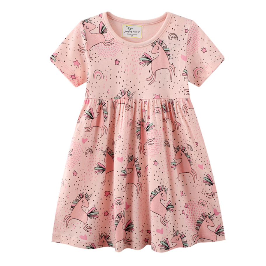 babyfit [3-8thn]  UNICORN dress lengan pendek anak perempuan musim panas katun import ydm-0403