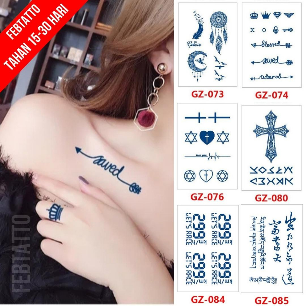 Tato Semi Pemanent Tahan 1 Bulan Ukuran 11cmx18cmTato Lengan Tato Dada Tato tangan Tato Kaki Tato Punggung Tato Jari  Motif Aesthetic Tatto Temporary Stiker Tato Halal Grosir Tato air motif dream catcher, panah, salib, angka, tulisan aksara GZ 074