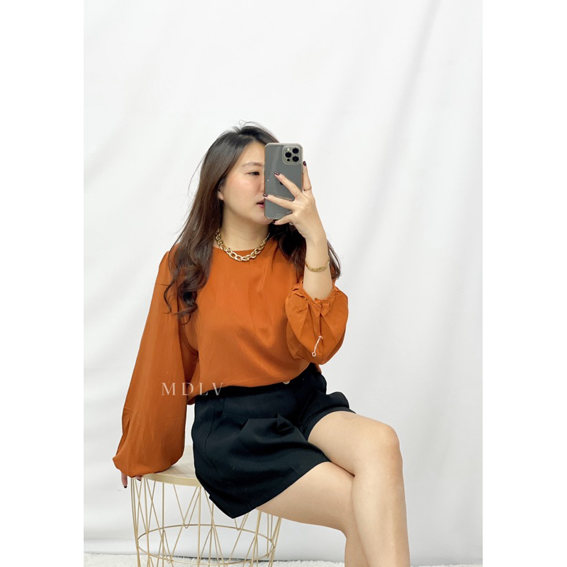 MDLV ~ 8855#Aarassia Ballon Sleeve Top Atasan Lengan panjang Basic