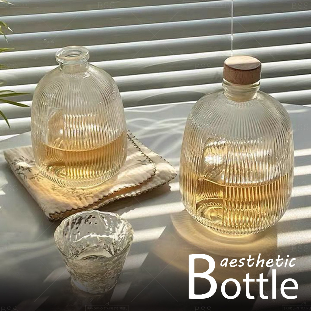 Aesthetic Corked Bottle Ripple Botol Kaca 380ml 500ml Tutup Kayu Multifungsi Milk Jar Coffee Wine