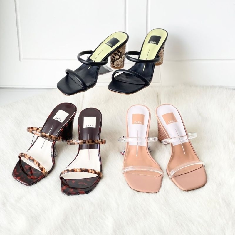 Sandal wanita|Zara Heels Vinyl & Leopard Double Straps Wanita Import Original Zs326