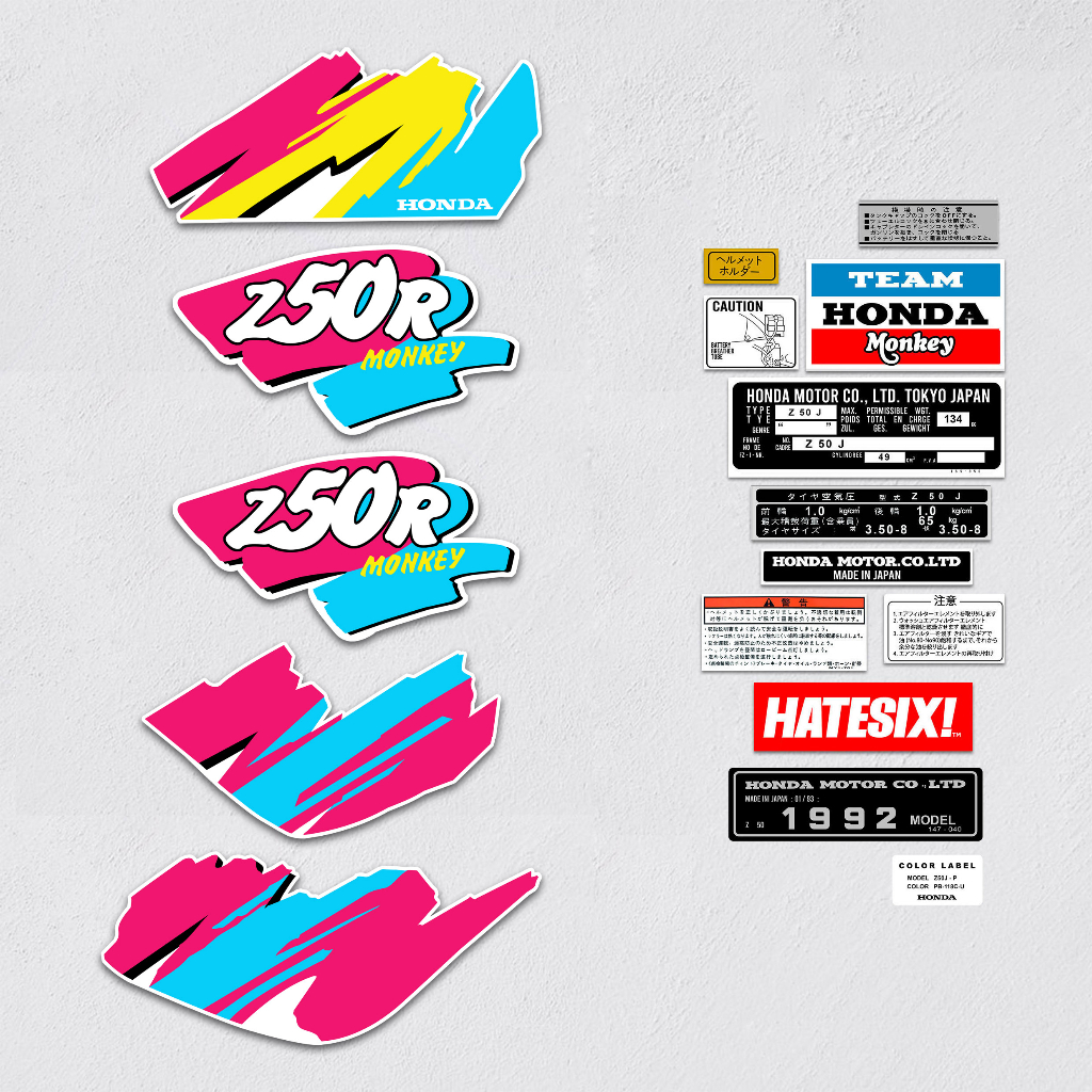 Stikcer decal Honda Monkey Z50R Pink Cyan Hatesix