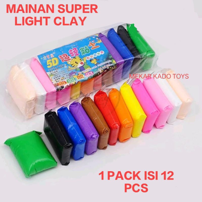 Mainan Clay Polymer/Soft Clay 1 set Isi 12 pcs warna-warni + Alat Pembentuk/Pemotong