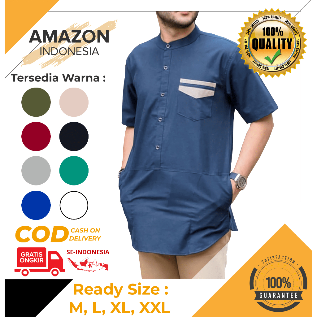 BAJU KOKO PRIA MUSLIM WARNA NAVY BAHAN TOYOBO PREMIUM LENGAN PENDEK HIGH QUALITY BAGUS MURAH IMPORT