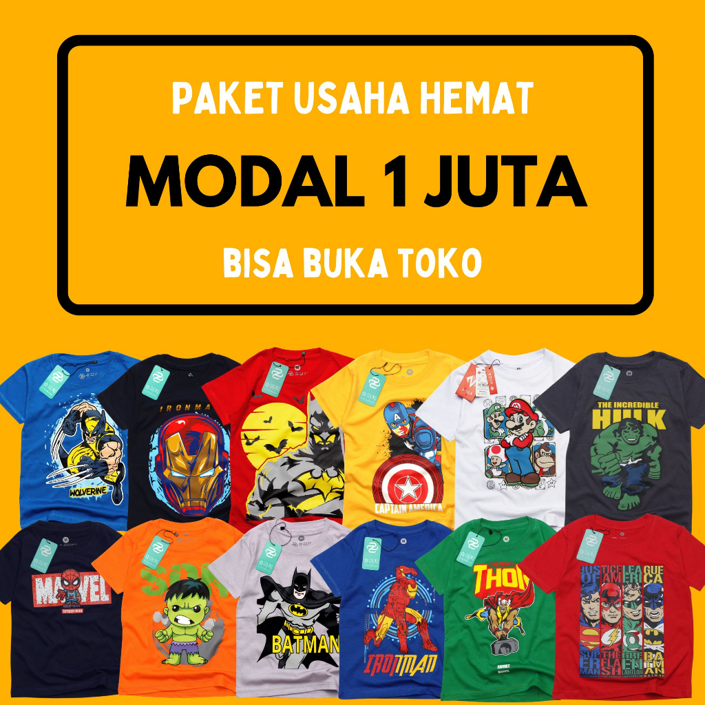 Paket Jualan 1 juta Kaos Anak 1-8 tahun Supplier Kaos Anak Laki-Laki Perempuan Superhero Animal Kaos Anak Distro Bandung