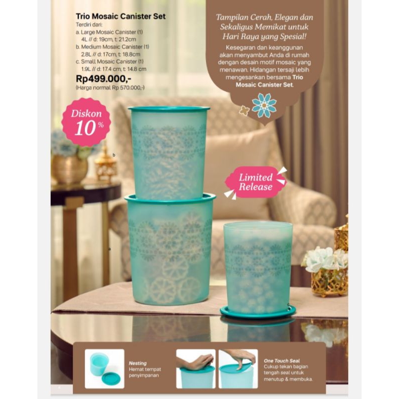 TRIO MOSAIC CANISTER SET ISI 3 PROMO TUPPERWARE MOSAIC CANISTER SET HAMPERS HARI RAYA