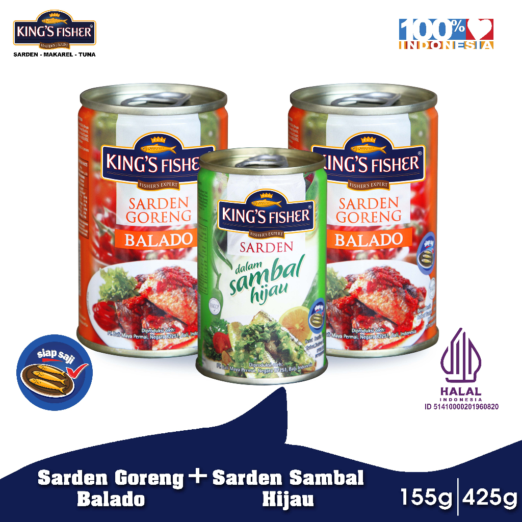 

Paket Sarden 2 sarden tomat balado 425 hijau 155 King's Fisher