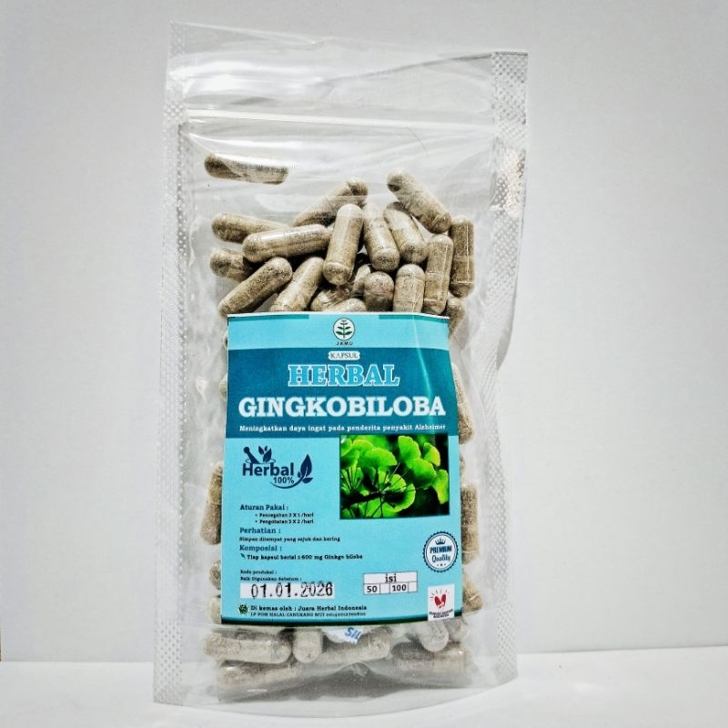 GINKGO BILOBA HERBAL CURAH ISI 100 KAPSUL / JUARA HERBAL INDONESIA