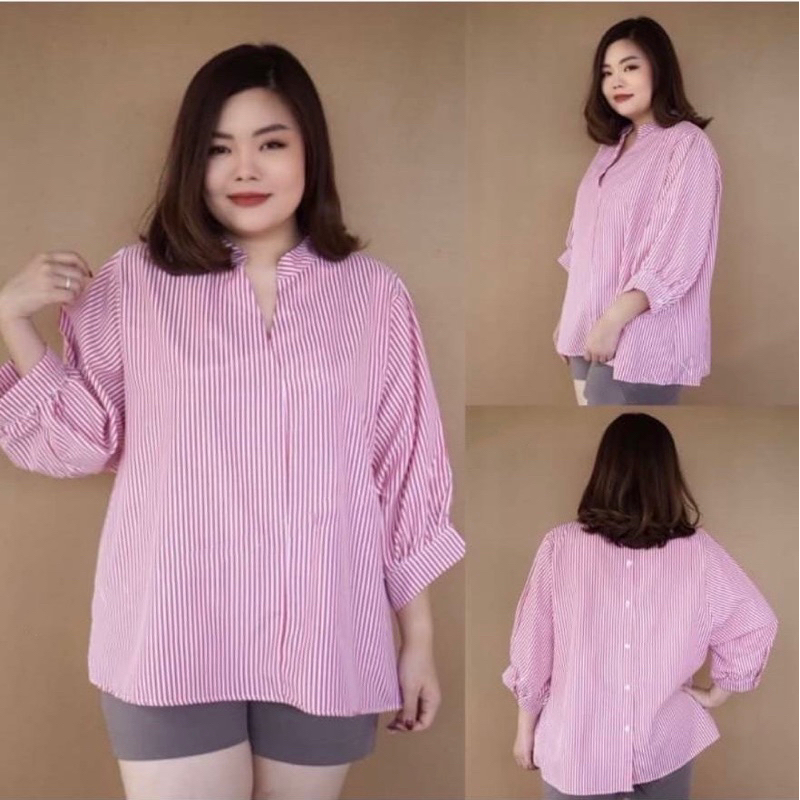 korean shirt jumbo salur / atasan bigsize salur / vneck jumbo / blouse atasan casual wanita jumbo