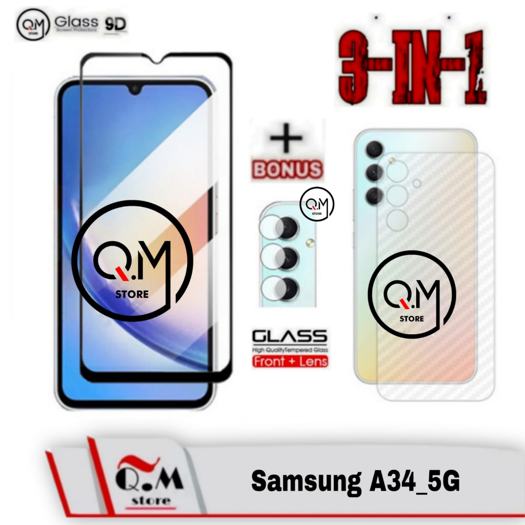 Paket 3in1 Tempered Glass Samsung A34 5G Anti Gores Pelindung Layar