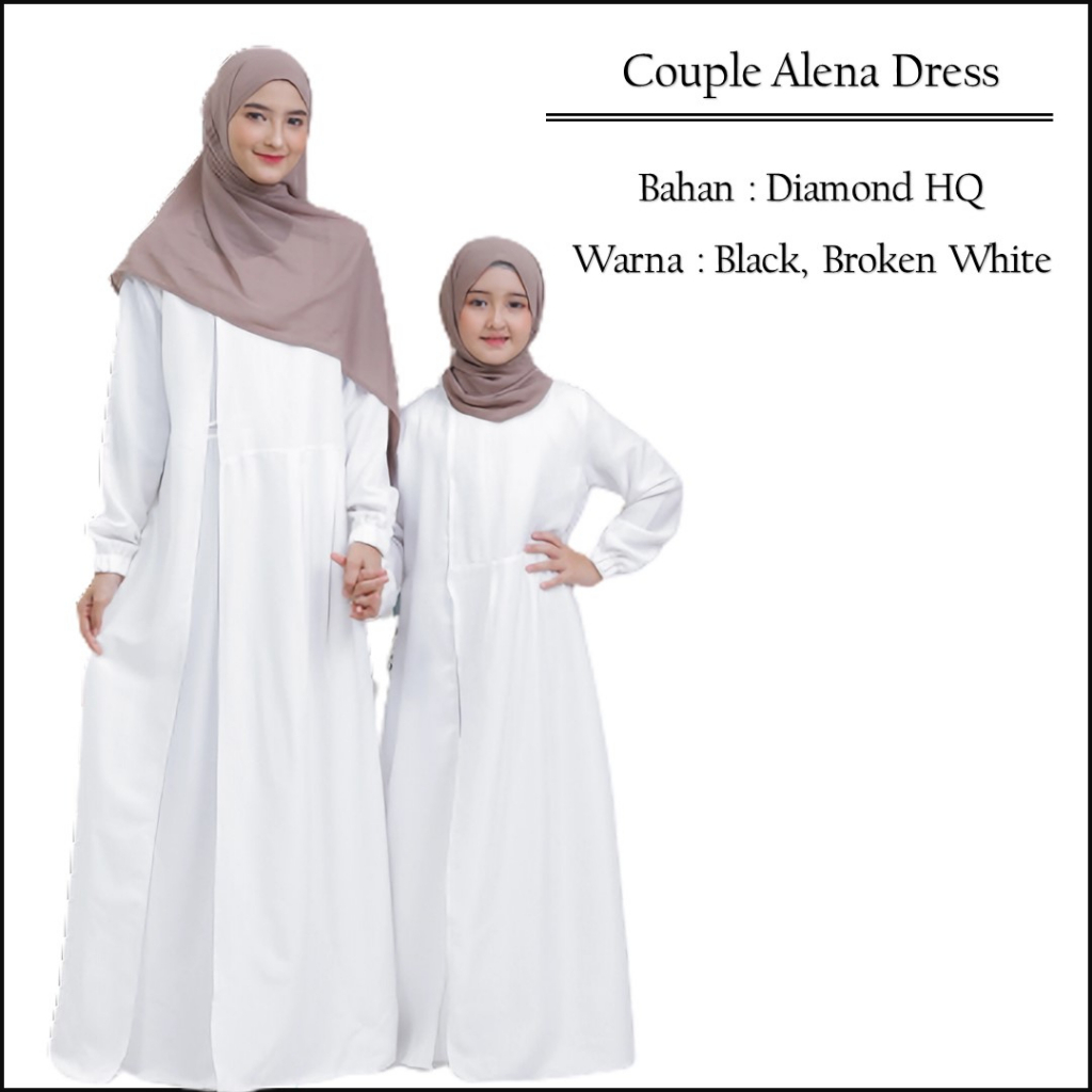 Gamis Couple Ibu Anak Muslim Lebaran Warna Hitam Putih Polos Bahan Diamond Size XS XL Jumbo